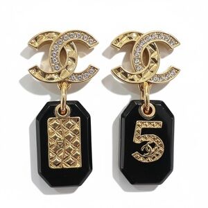 CHANEL Gold and Black Crystal Earrings